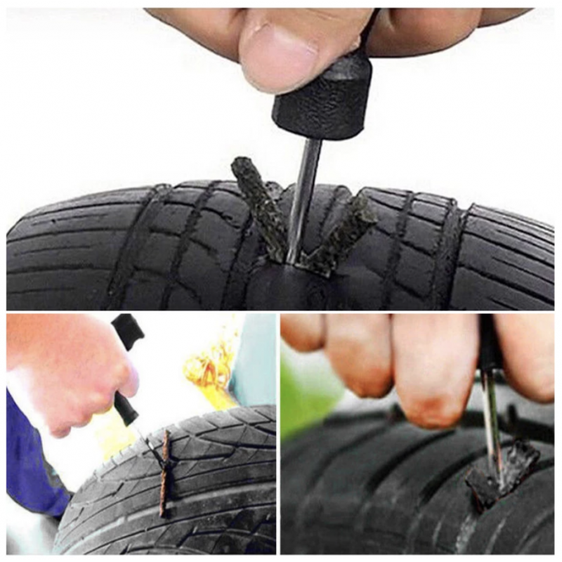 Kit de réparation de pneus à flancs de la voiture complète: compresseur,  des outils et des correctifs.